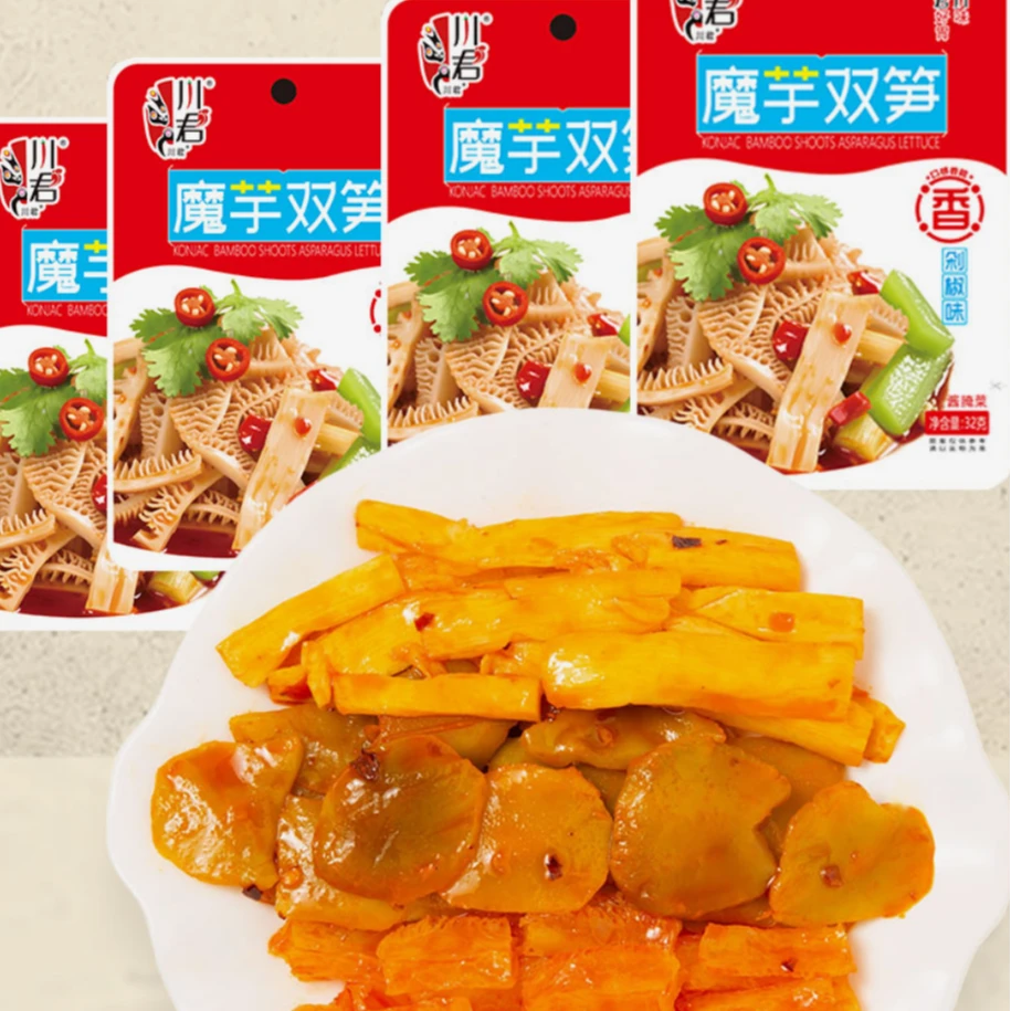 魔芋双笋香辣剁椒味竹笋莴笋素毛肚追剧小零食下饭酱下饭菜