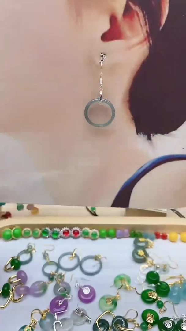 银S925镶嵌翡翠耳饰417
