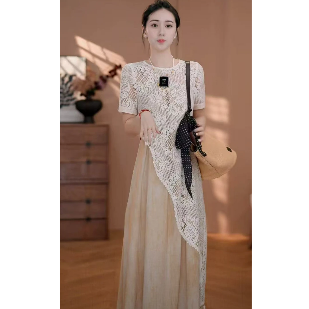 【现货】轻奢蕾丝罩衫吊带裙套装夏季新款气质氛围感浪漫风两件套