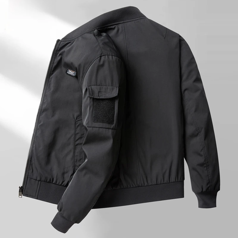 春秋时尚百搭防风立领棒球服男士跑步运动休闲工装棒球领夹克外套