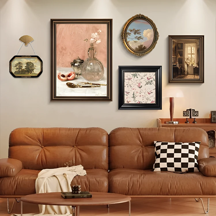 餐厅客厅沙发背景装饰画法式中古风美式挂画复古油画组合艺术壁画