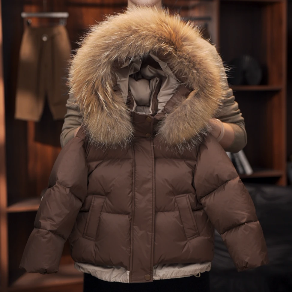 【现货】设计师原版冬季儿童羽绒服女孩时髦大毛领保暖男孩冬天外套