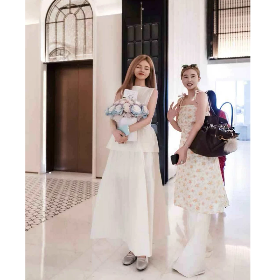 【CHANMITY】绑带公主法式浪漫极简高级绑定荷叶边连衣裙025156