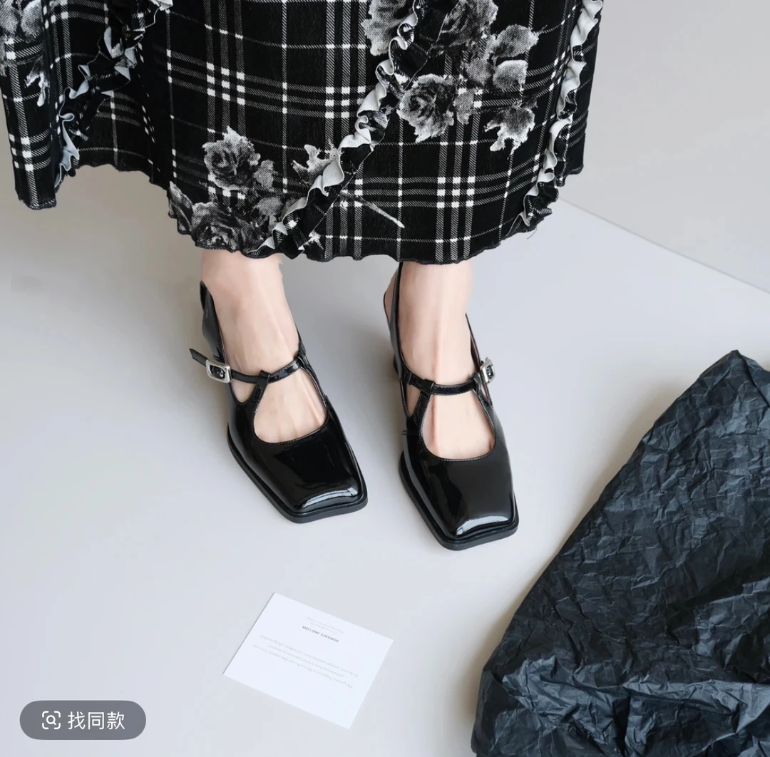 7cm设计师款欧美风百搭夏季高跟方头大女主真皮时装单鞋
