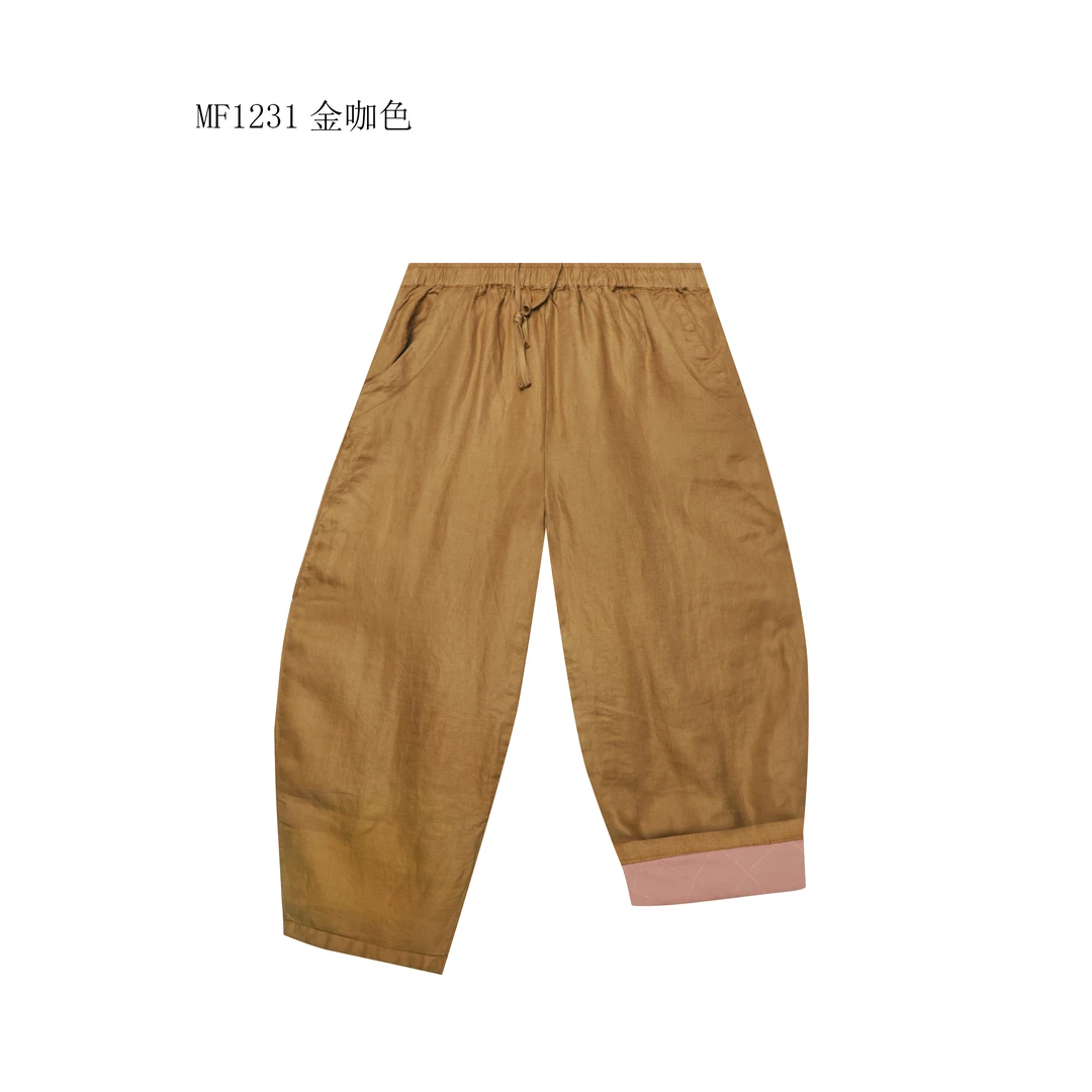 【麻訪家】MF1231金咖色文艺复古宽松保暖休闲百搭加厚麻棉裤