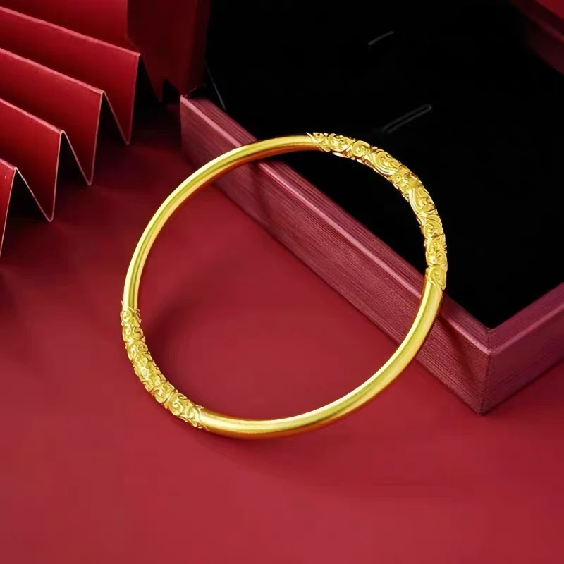 铜合金手镯 999镀K古法卷草纹磨砂闭口经典不掉色4