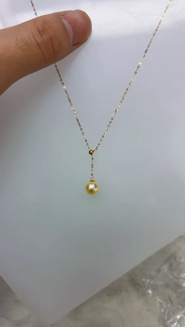 18K金镶嵌DA海水珍珠羽皇金Y链7-8 y163