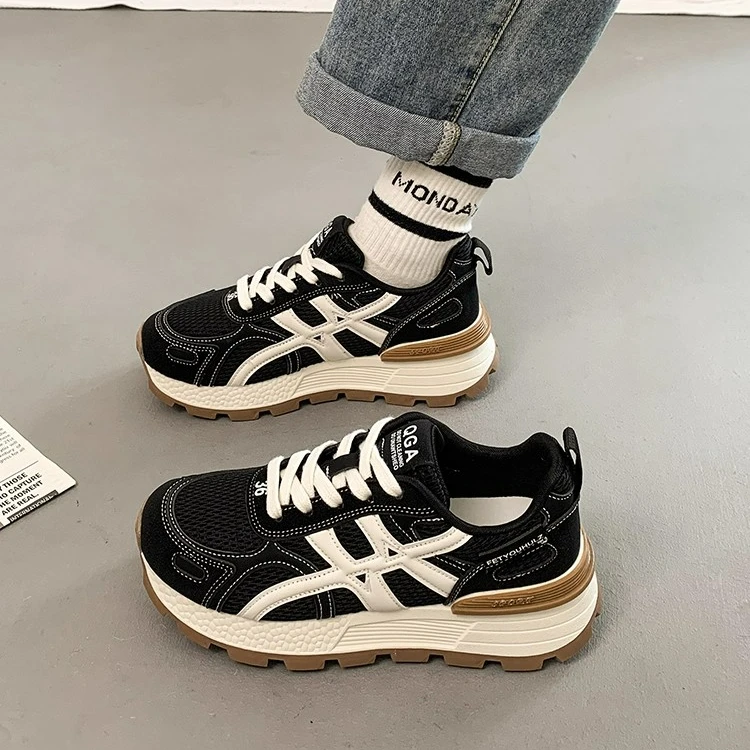 Moleubak厚底老爹鞋女2025春秋新款百搭透气网面增高运动鞋阿甘鞋