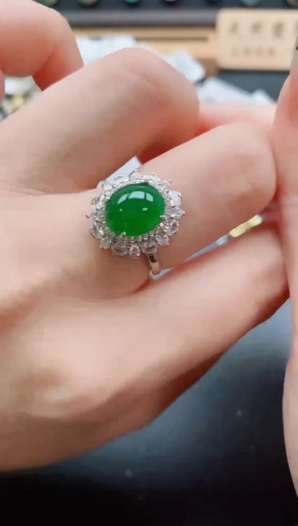 银S925镶嵌戒指翡翠1