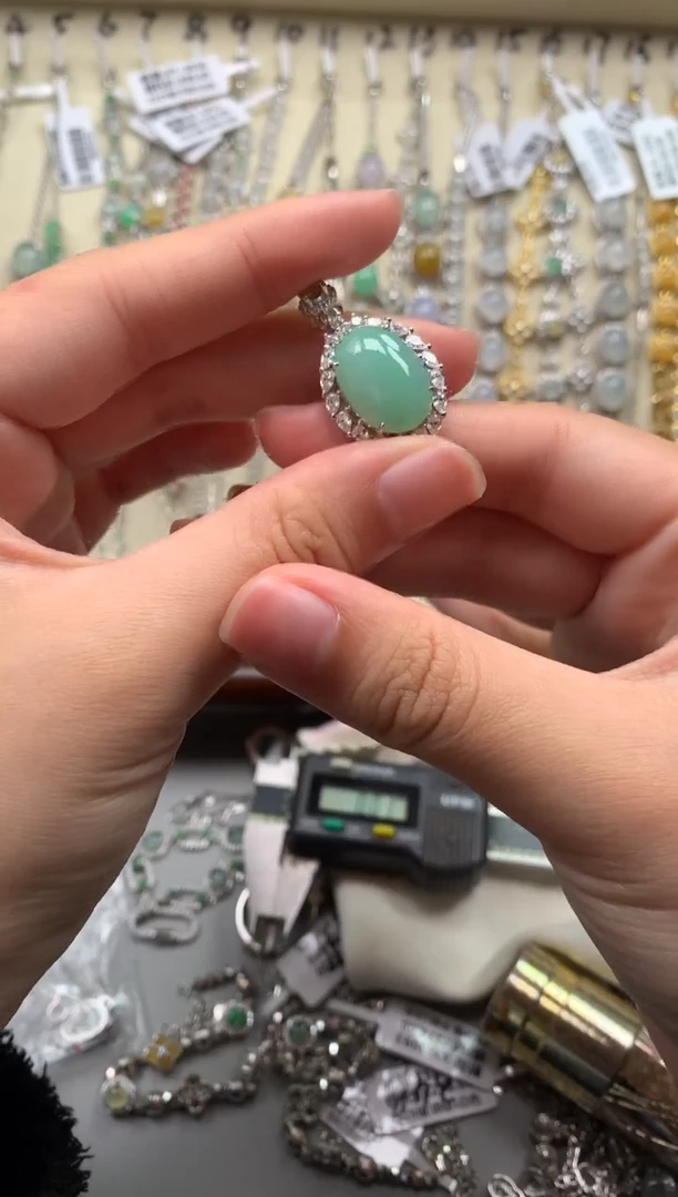 银S925镶嵌戒指翡翠吊坠14