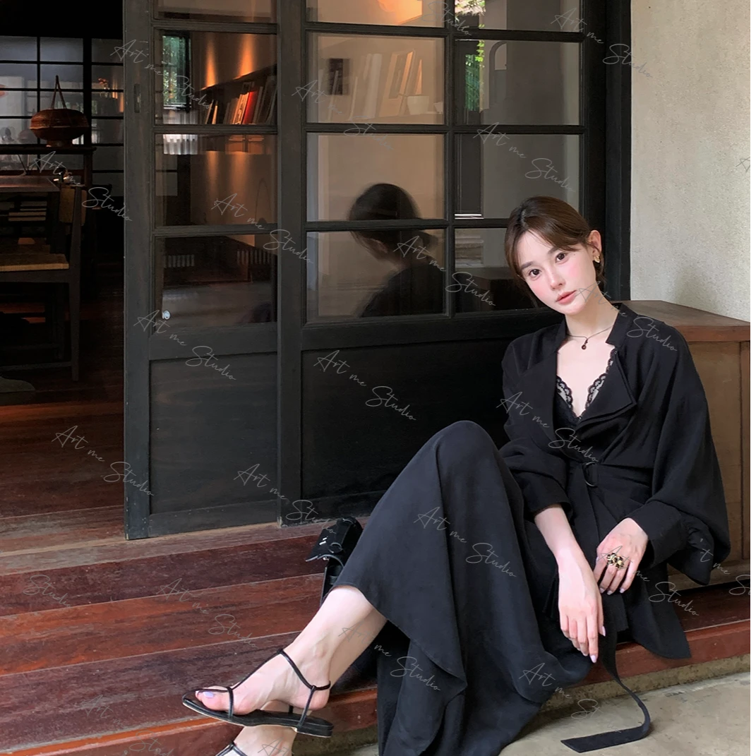 腔调纯欲高级感仿铜氨手感极简层次长袖收腰两色系带外套w1692j2