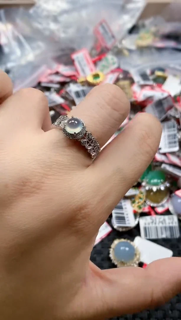 银S925镶嵌戒指翡翠天然A货缅甸翡翠