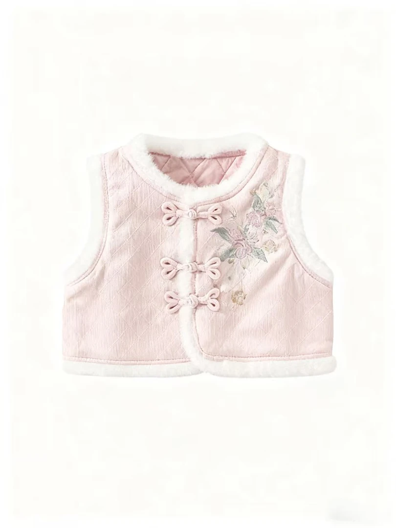 D436女童L·H·NIAO2025秋冬国风千金小姐新中式加绒汉服格格服马甲