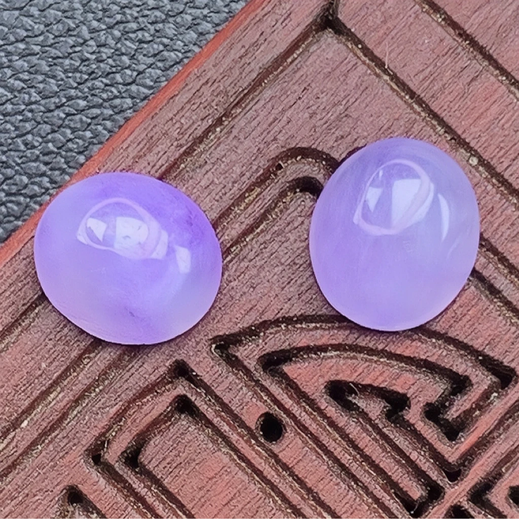 四会 缅甸A货翡翠冰种妖紫色蛋面戒面T/6.2mm