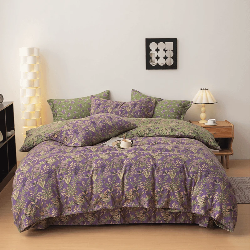 .2025复古四件套水洗双层沙棉套件床上用品双层印双纱