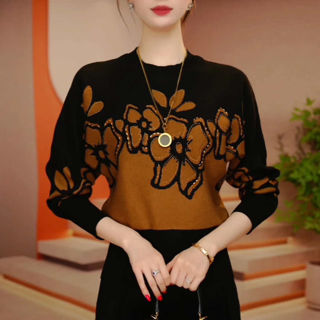 Y250510-秋冬新款抗起球针织羊毛衫减龄洋气宽松女士气质时尚