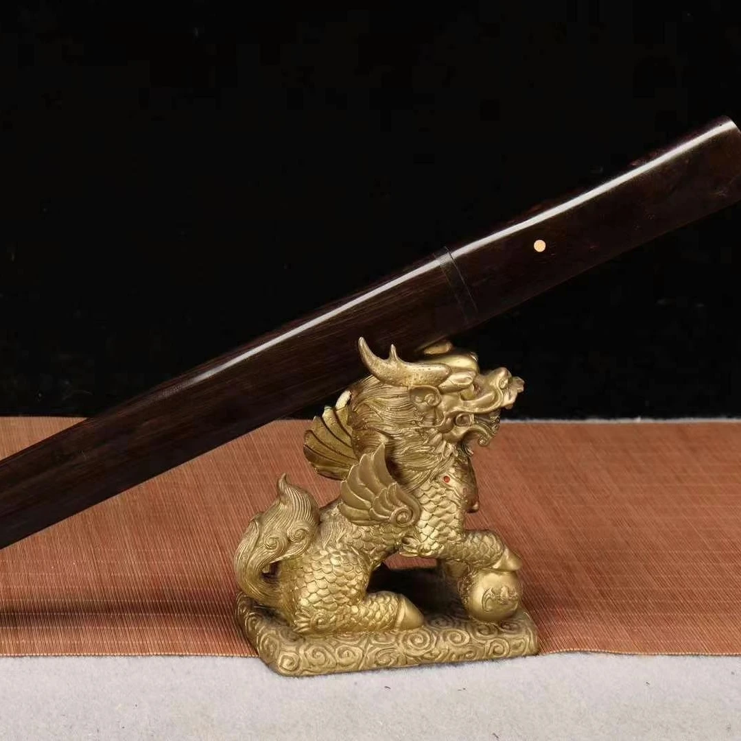 黑檀木花纹钢手工锻打唐刀短剑龙泉宝刀收藏摆件未开刃