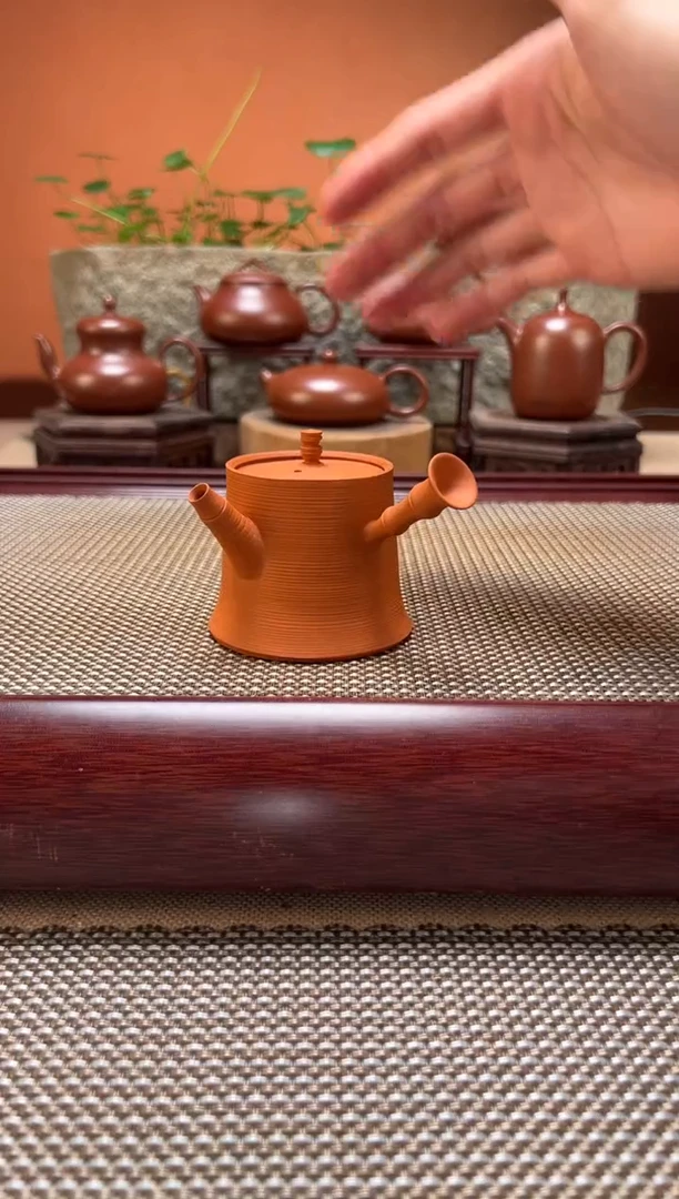 茶壶紫砂超薄胎竹节壶 朱泥鸡蛋黄
