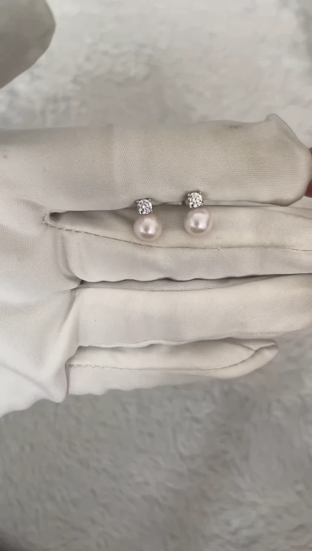 银S925镶嵌海水珍珠耳钉AK戴妃7-7.5mm