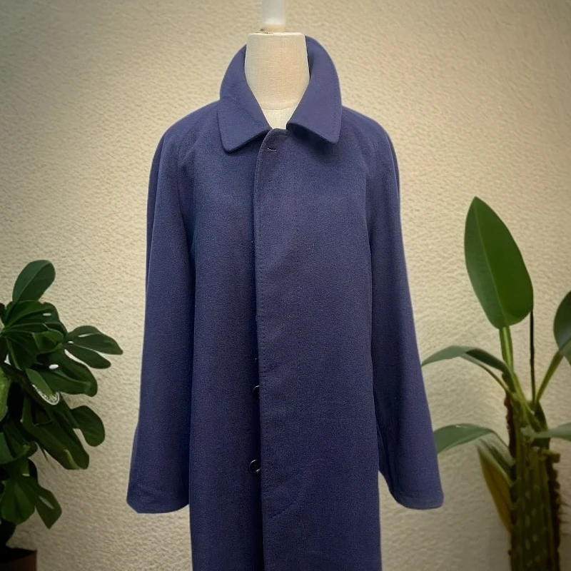 毛呢外套女蝙蝠袖通勤女装气质藏青外套百搭秋冬中长款