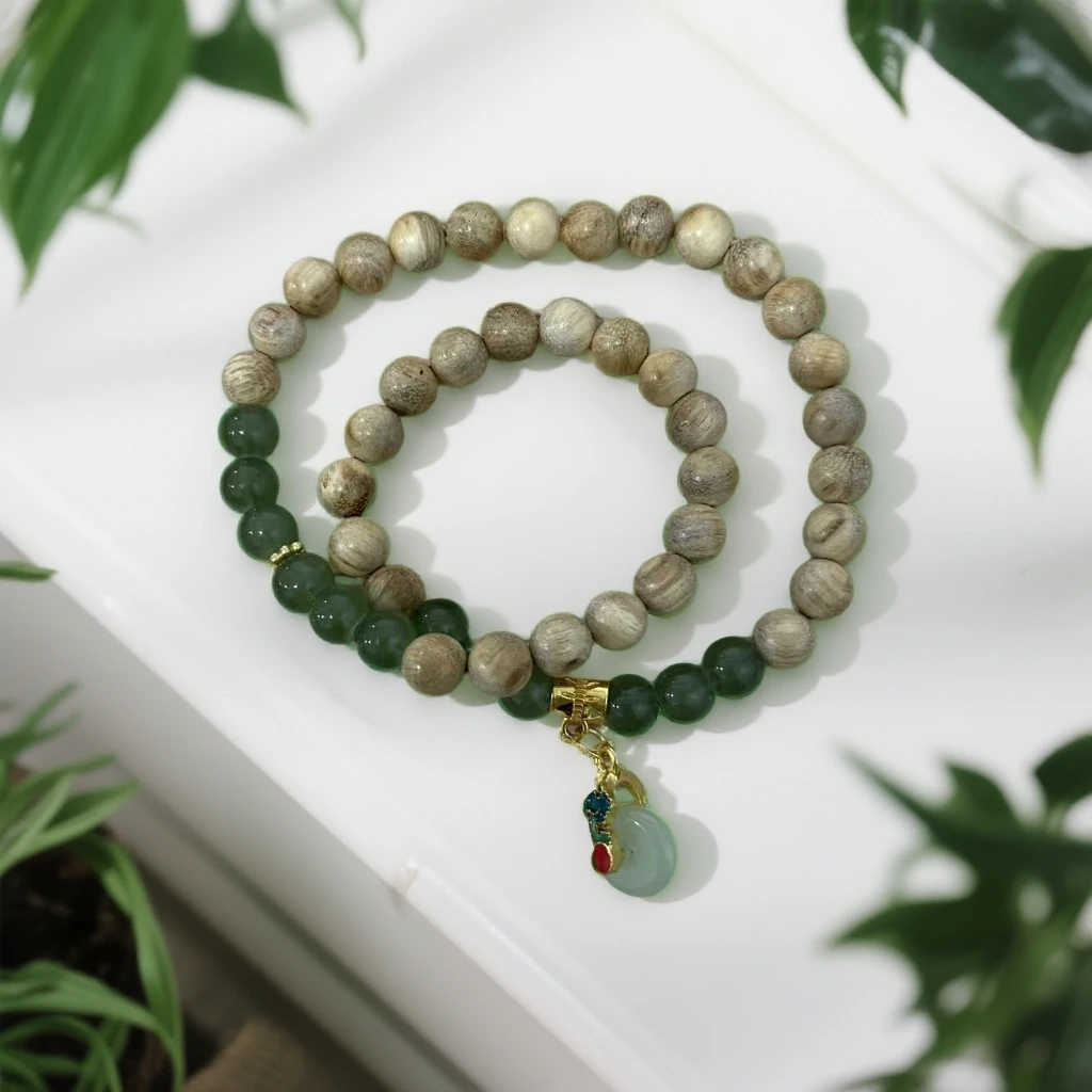 S1547-奶香木8mm平安扣双圈精品手串