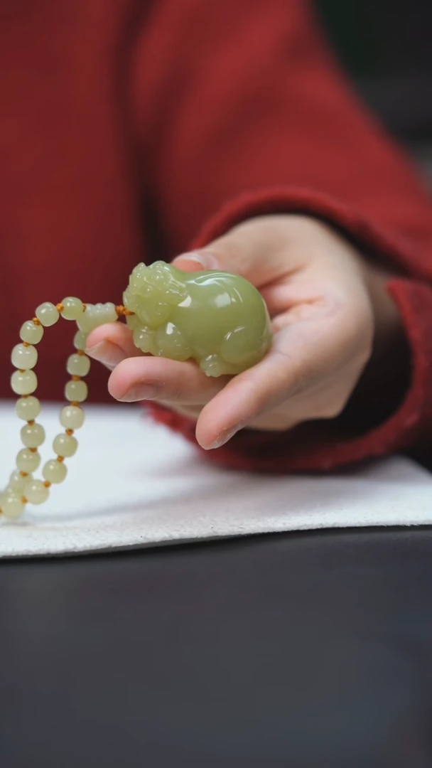 未镶嵌和田玉把件HT130135黄口貔貅手链手把套组