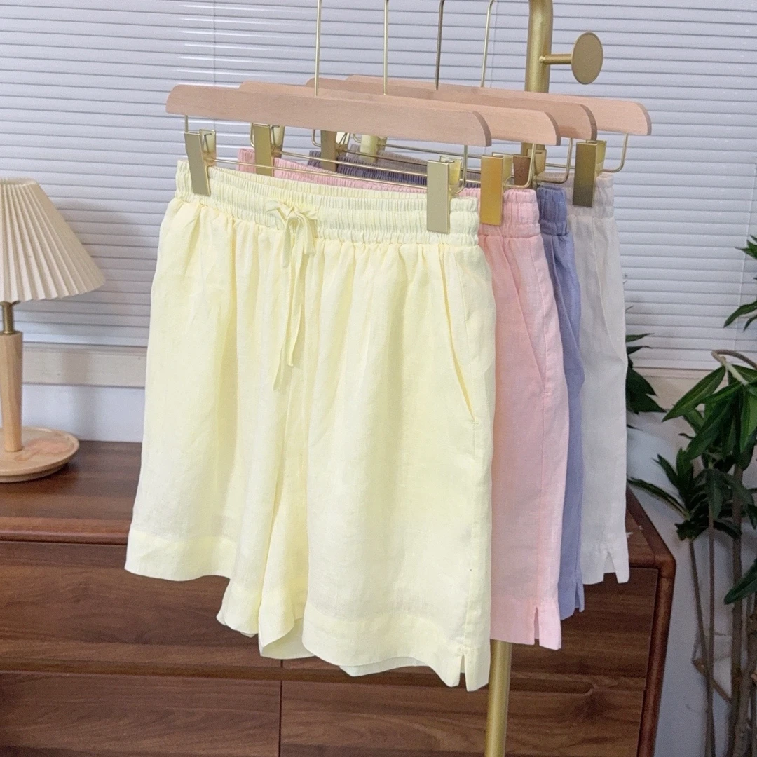 【原歌2】夏季新款100亚麻简约休闲纯色短裤女YG748-1