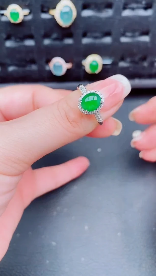 翡翠戒指银S925镶嵌天然a货翡翠172