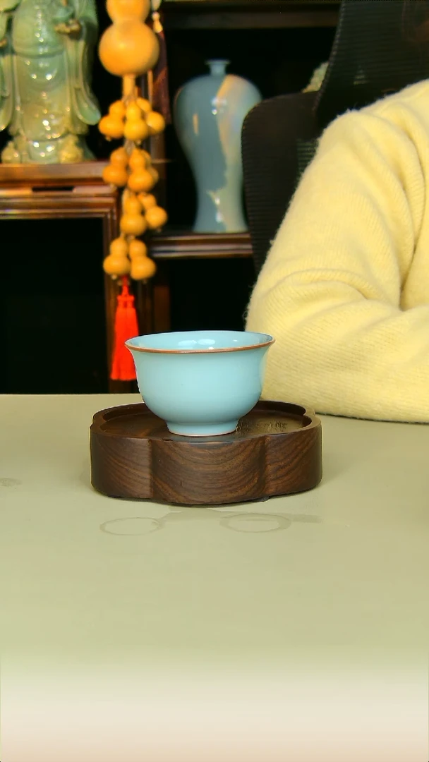 杯子陶压手杯原矿天青不完美全手工