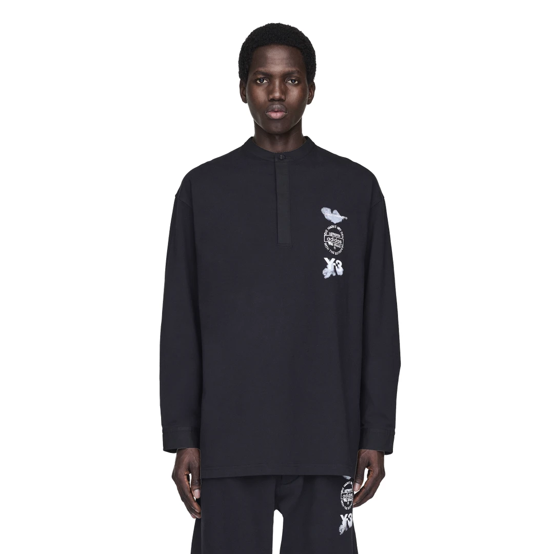 Y-3/Y-3（53-JX7280）黑色季节主题LOGO系列亨利领运动长袖T恤