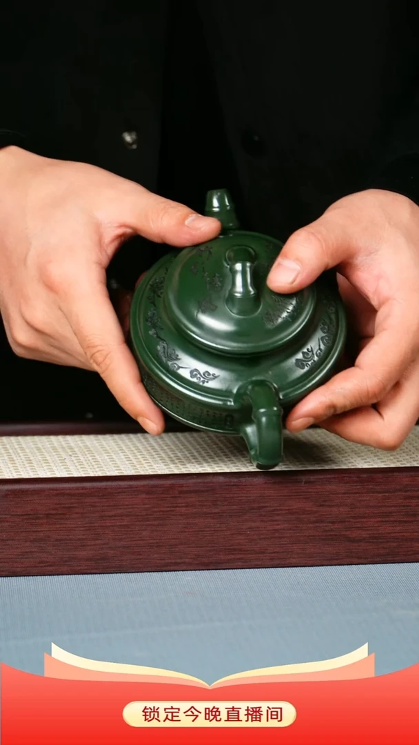 茶壶紫砂 景州绿泥 双线竹鼓