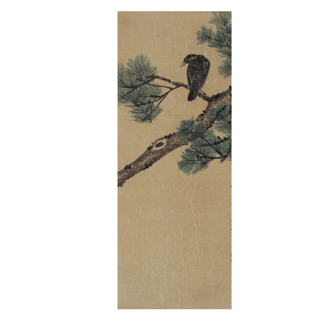 LOT.035 李老《松鸟》70*30cm 纸本设色镜片