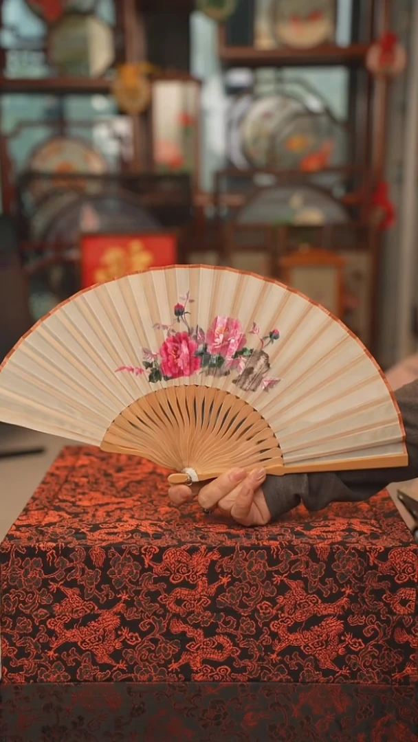 扇子摆件摆台双面绣花