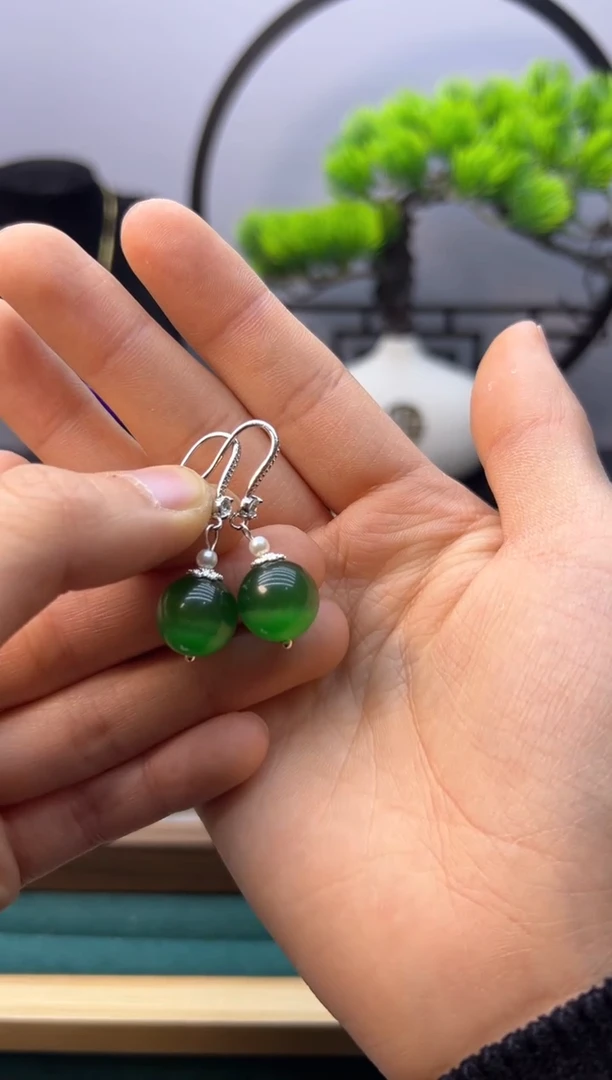 【闪购商品】碧玺猫眼耳饰银S925镶嵌E371