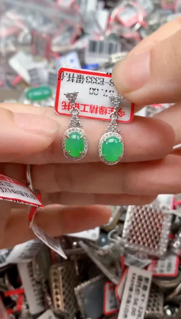 银S925镶嵌戒指翡翠天然A货缅甸翡翠
