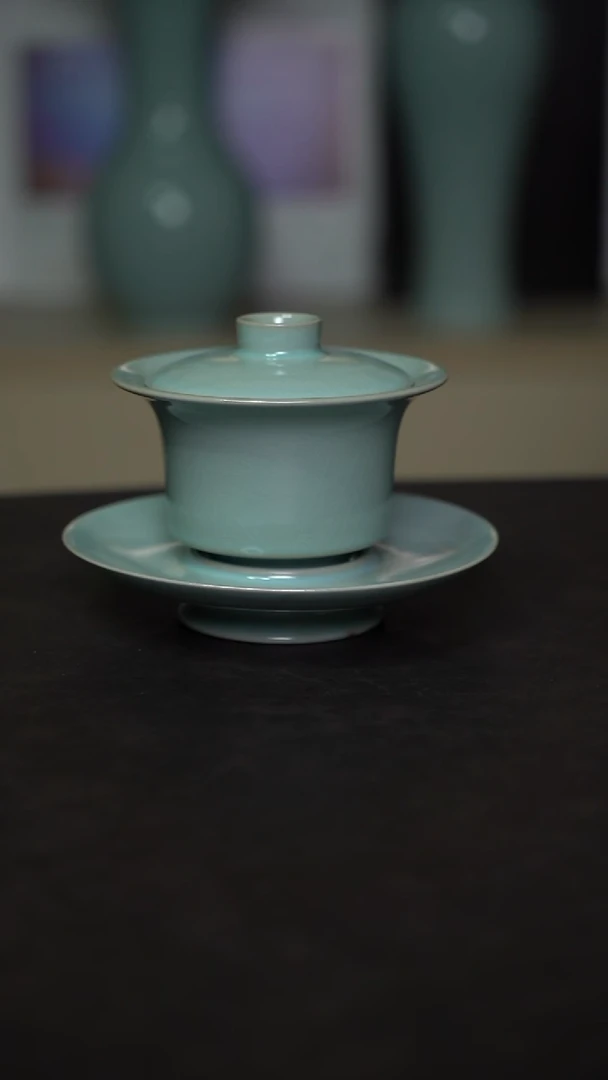 杯子瓷仿古釉马蹄盖碗全手工微瑕