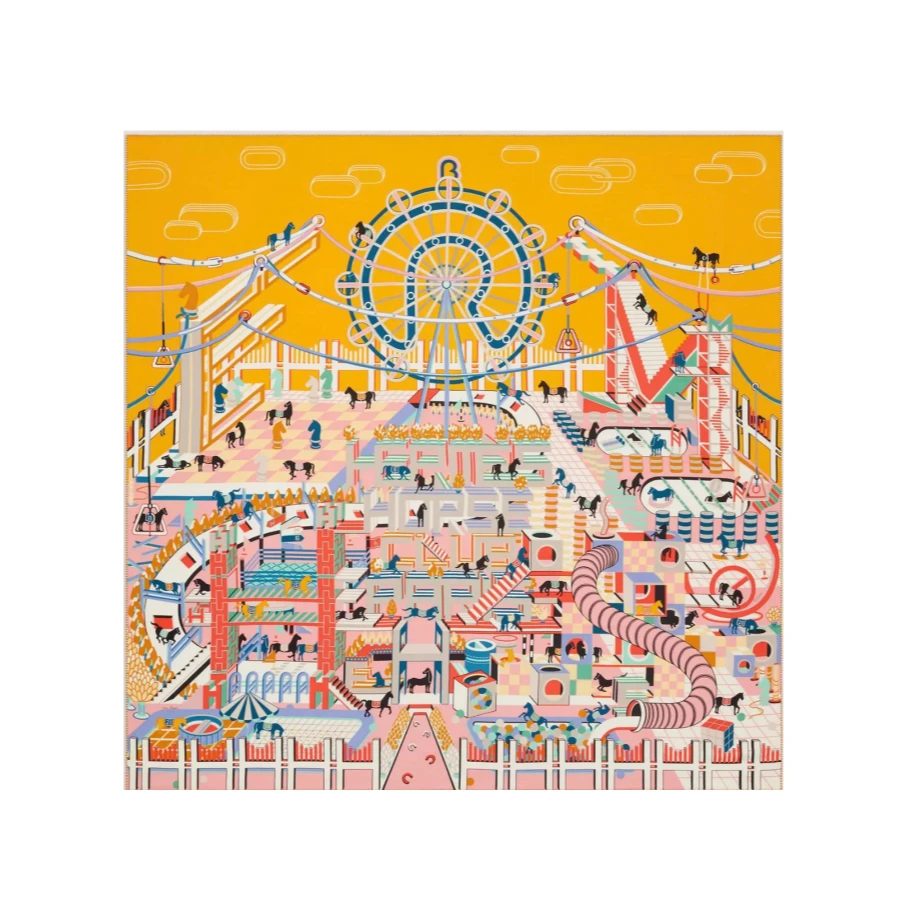 全新未使用 Hermes/爱马仕 小花6欢 “跑马俱乐部”羊绒彩色140