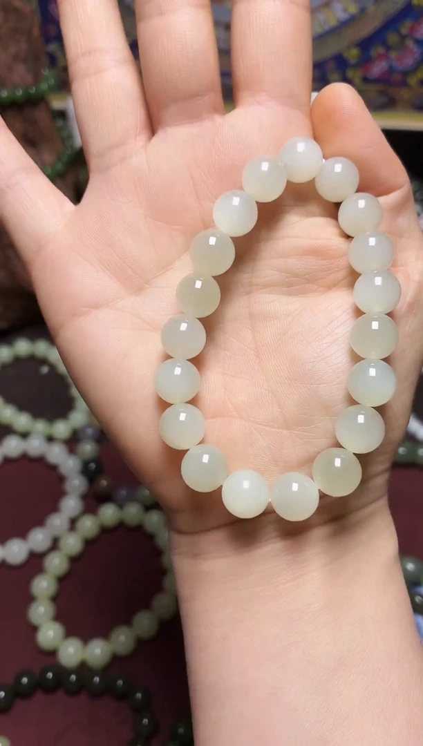 未镶嵌手链和田玉风****泥10mm白玉圆珠