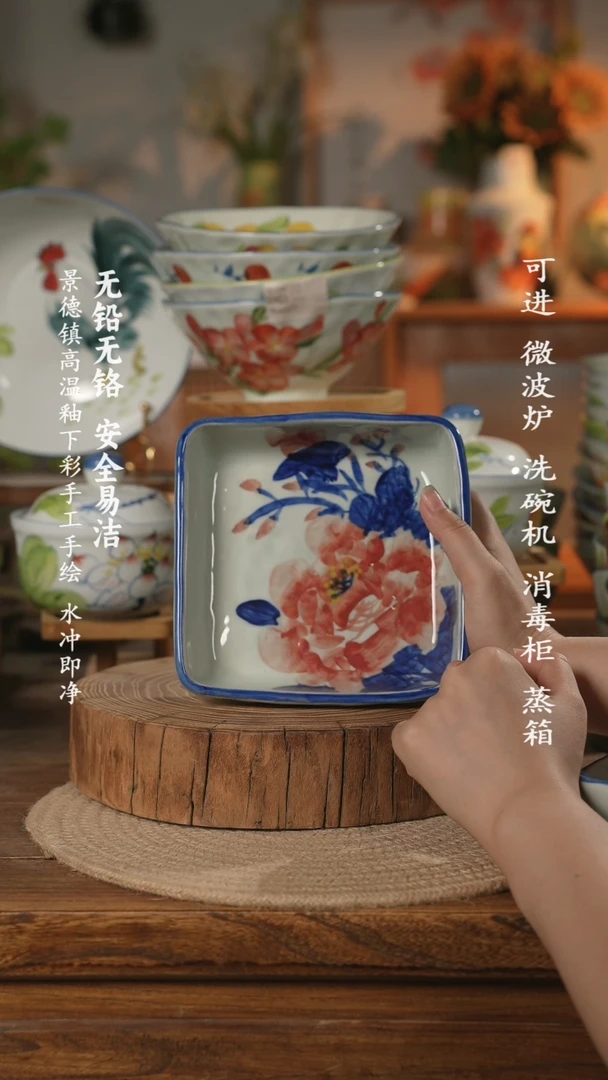 瓷景德镇高温瓷釉下彩手绘陶瓷