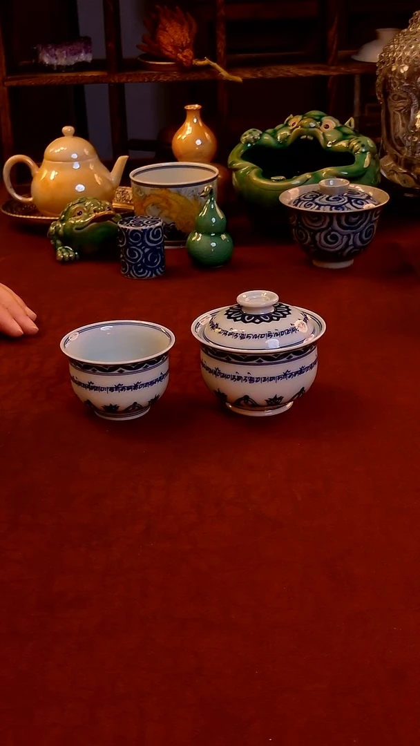 【手工手绘梵文宝相盖碗+主人杯】