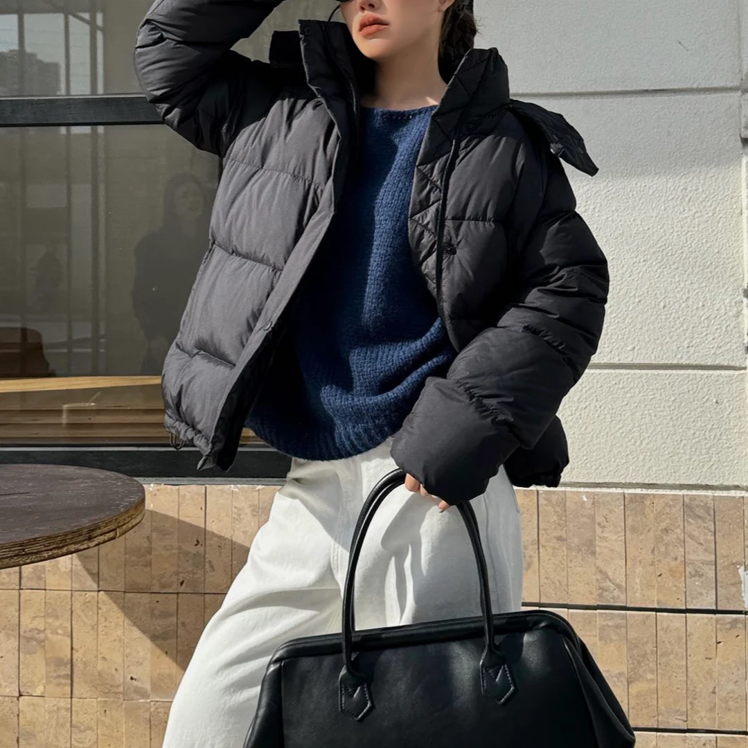 冬季新款泡芙5格连帽保暖羽绒服4547