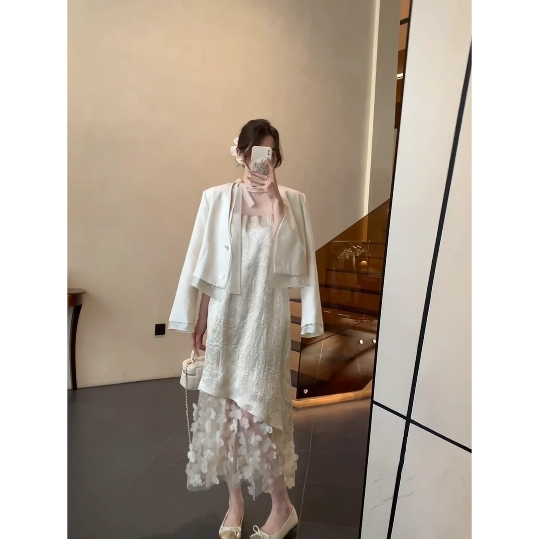 法式浪漫设计感拼接气质连衣裙女今年爆款休闲西装外套女两件套装