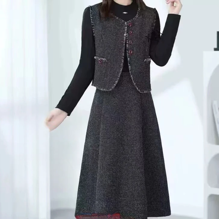 H3043小香风显瘦气质网红洋气针织时尚秋冬连衣裙F18