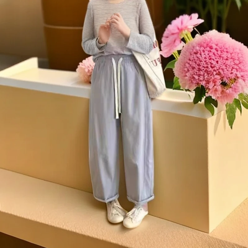 女生九分翻边直筒裤宽松侧休闲设计阔腿裤