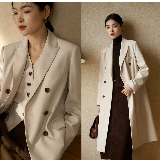 笑涵阁 王炸篙芨感轻松通勤马甲风衣西装三件套女MJF763247MG