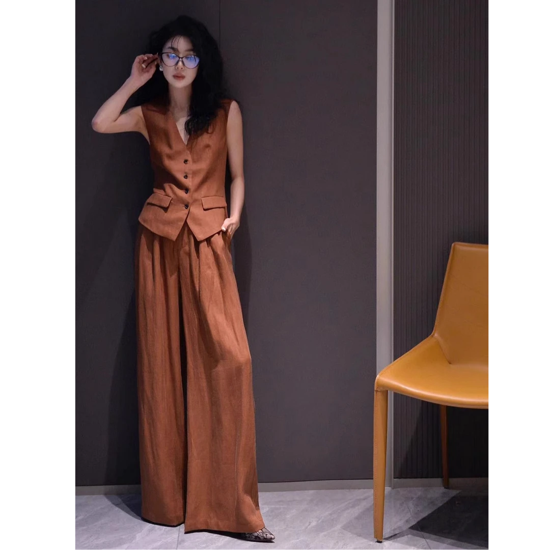 老钱风时尚御姐范气质套装女高端慵懒修身西装马甲阔腿长裤两件套