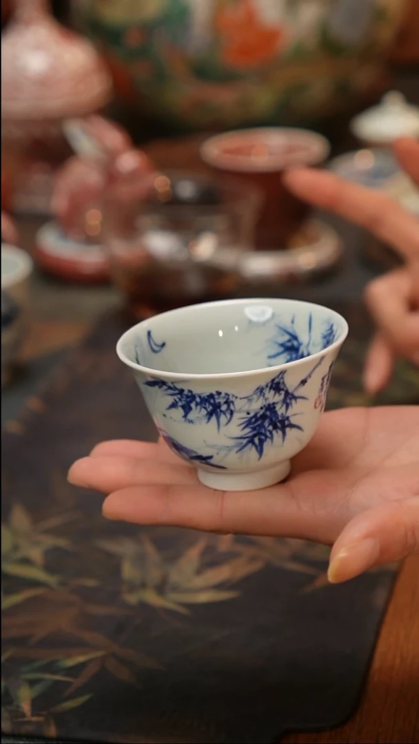 康亭守艺竹影翠鸟杯