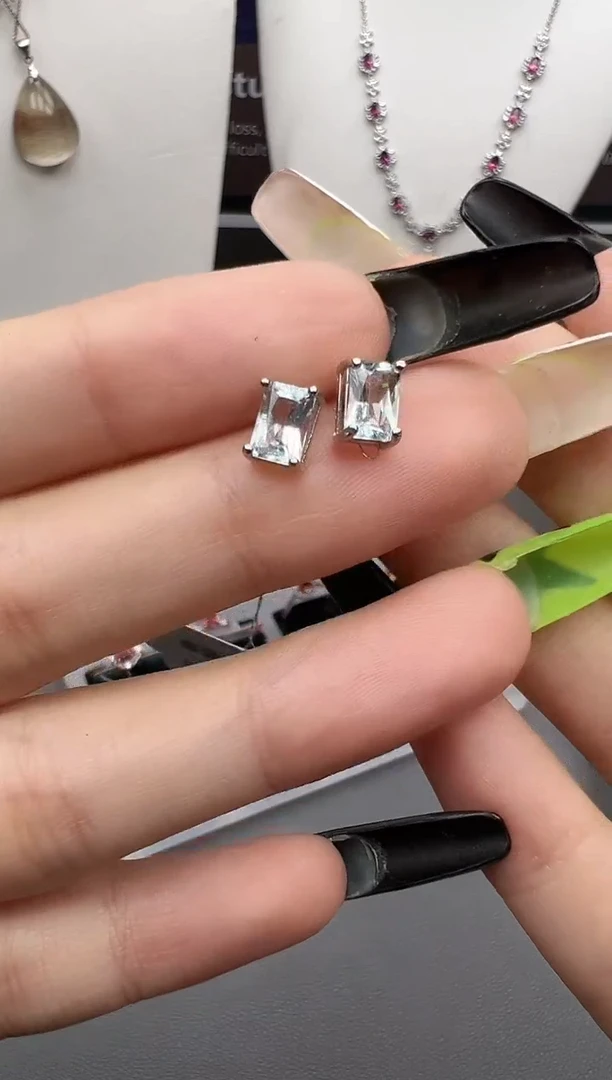 银S925镶嵌耳坠海蓝宝石89