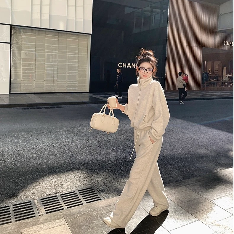 韩系运动时尚显瘦套装女秋季2025新款气质卫衣休闲阔腿长裤两件套