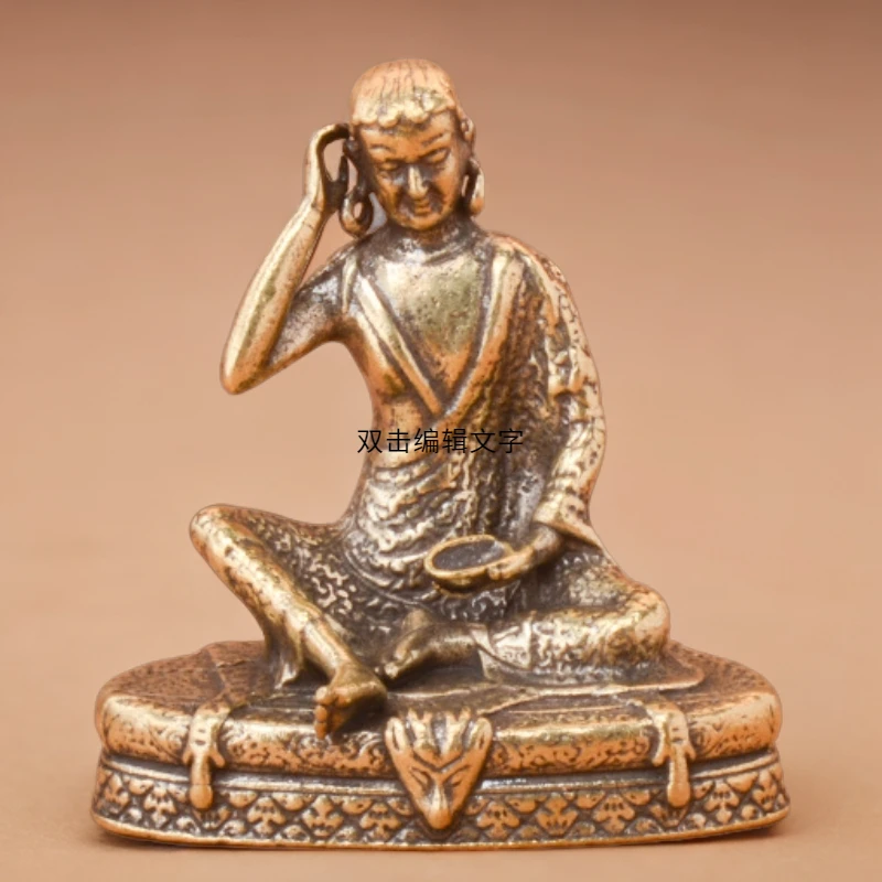 黄铜米拉日巴摆件铜雕米拉日巴佛像工艺品书桌办公桌装饰黄铜摆件